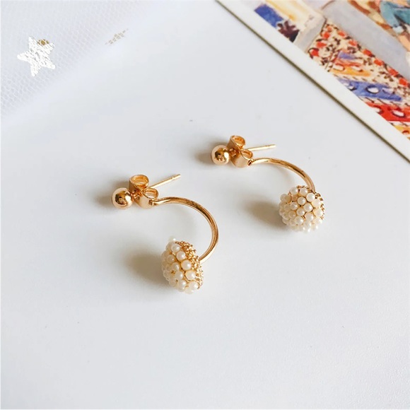 Jewelry - Geometric Pearl Earrings Temperament  Style Retro Earrings Golden  Beads Ball